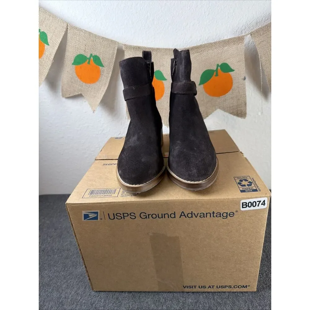 Vintage Foundry Dark Brown Suede Ankle Bootie Zip Block Heel Women’s Boots Sz 8